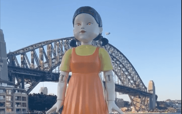 Giant Squid Game doll appears in Sydney for Halloween Giant Squid Game doll appears in Sydney for Halloween