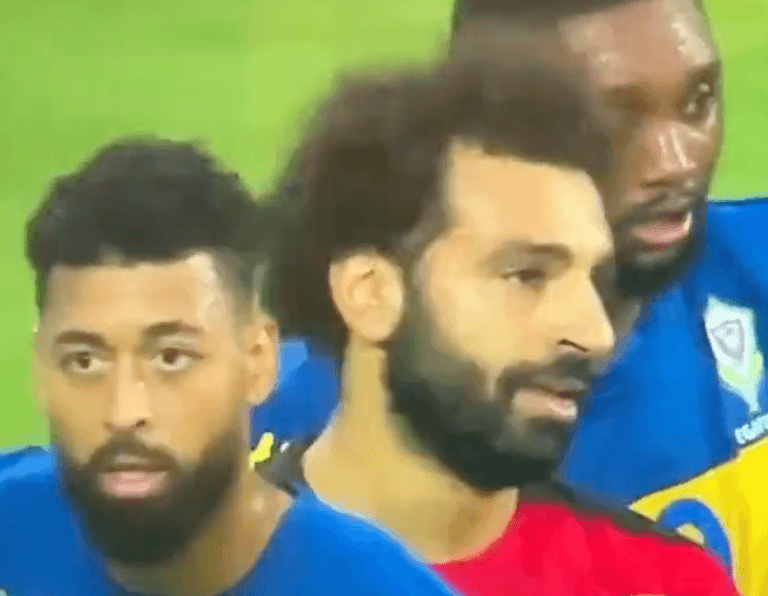Mohamed Salah surrounded by Gabon players asking for his shirt in Egypt game Mohamed Salah surrounded by Gabon players asking for his shirt in Egypt game