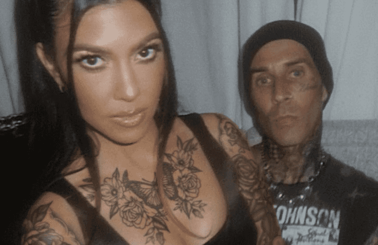 Kourtney Kardashian seen with body covered in tattoos as she poses with Travis Barker Kourtney Kardashian seen with body covered in tattoos as she poses with Travis Barker
