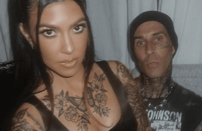 Kourtney Kardashian seen with body covered in tattoos as she poses with Travis Barker Kourtney Kardashian seen with body covered in tattoos as she poses with Travis Barker