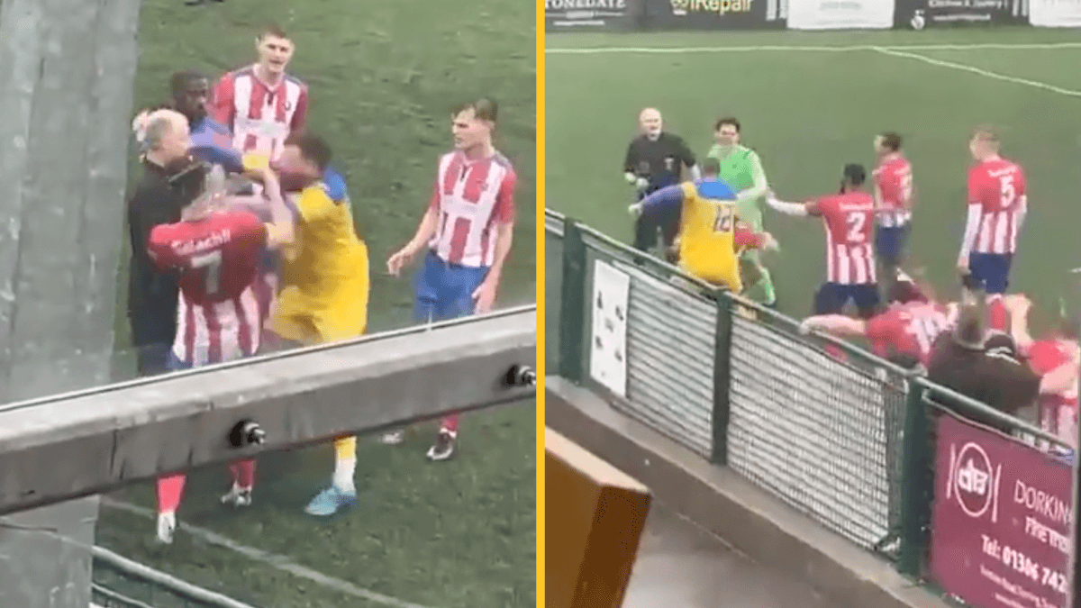Referee attacked after showing red card as brawl breaks out in non-league match