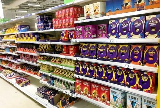 Supermarket shelves are already full of eggs with 103 days until Easter Supermarket shelves are already full of eggs with 103 days until Easter