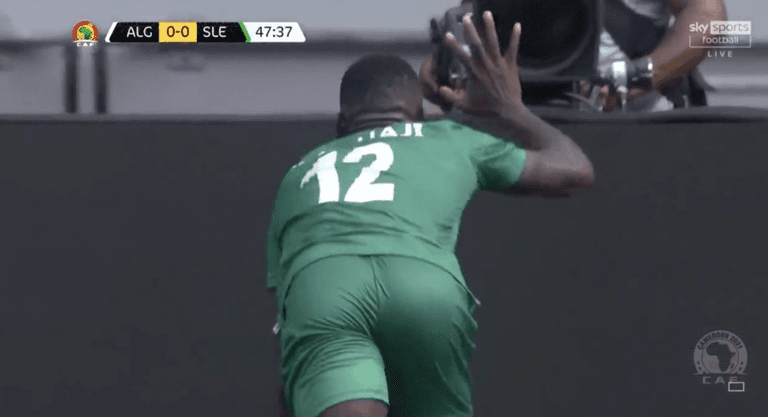 Sierra Leone player realised he’s offside midway through hilarious celebration Sierra Leone player realised he’s offside midway through hilarious celebration