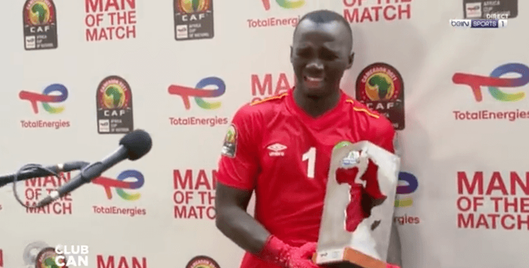 Sierra Leone goalkeeper bursts into tears as he receives MOTM award Sierra Leone goalkeeper bursts into tears as he receives MOTM award