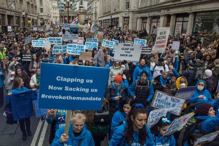 Compulsory covid jabs for NHS workers could be axed after protests across UK Compulsory covid jabs for NHS workers could be axed after protests across UK