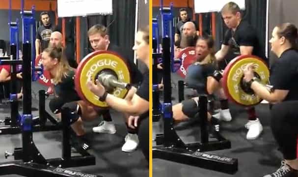 Powerlifter horrifically snaps her arm during 167kg squat Powerlifter horrifically snaps her arm during 167kg squat
