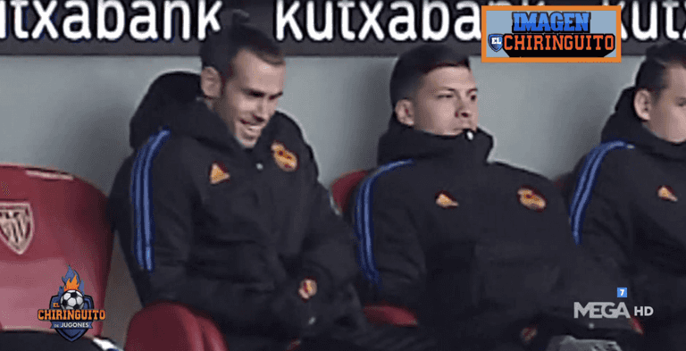 Gareth Bale laughs at Eden Hazard after he’s told to sit on the bench despite warming up Gareth Bale laughs at Eden Hazard after he’s told to sit on the bench despite warming up