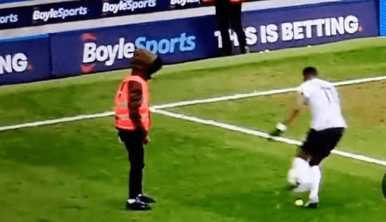 Steward goes onto pitch in the middle of Birmingham-Luton game Steward goes onto pitch in the middle of Birmingham-Luton game