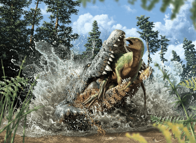 Giant ‘killer’ crocodile discovered with baby dinosaur still in its stomach Giant ‘killer’ crocodile discovered with baby dinosaur still in its stomach