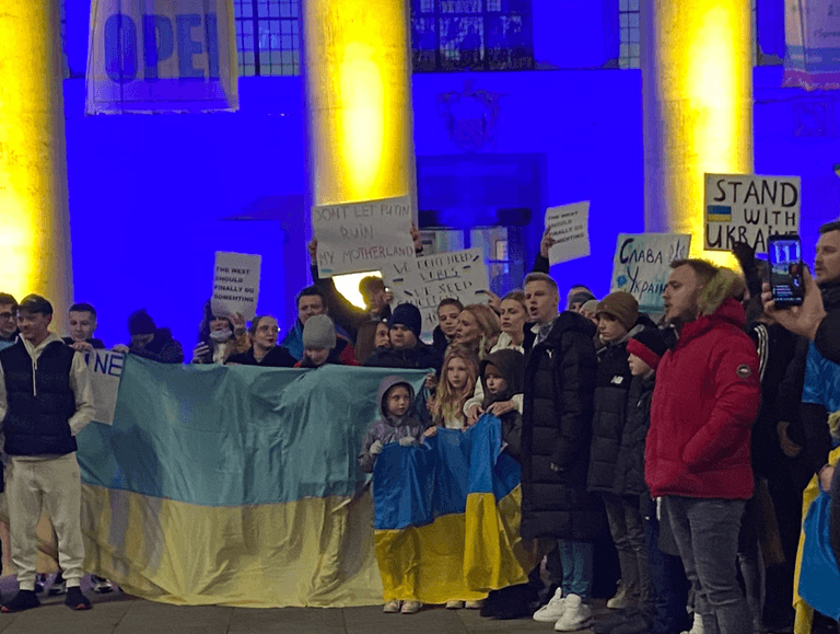 Oleksandr Zinchenko attends protest against Russian invasion of Ukraine in Manchester Oleksandr Zinchenko attends protest against Russian invasion of Ukraine in Manchester