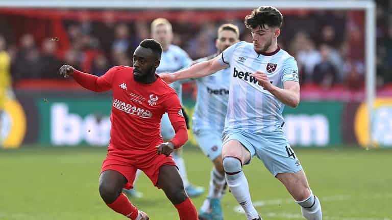 Declan Rice showered with Kidderminster players after FA Cup game Declan Rice showered with Kidderminster players after FA Cup game