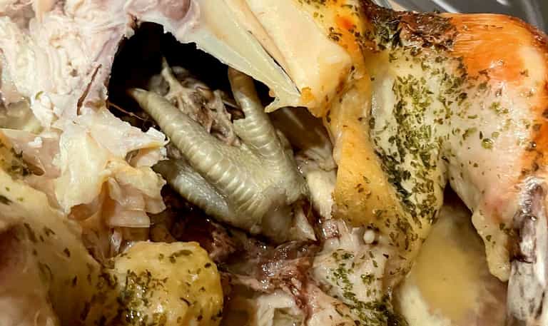 Woman shocked after finding chicken foot inside her roast chicken Woman shocked after finding chicken foot inside her roast chicken