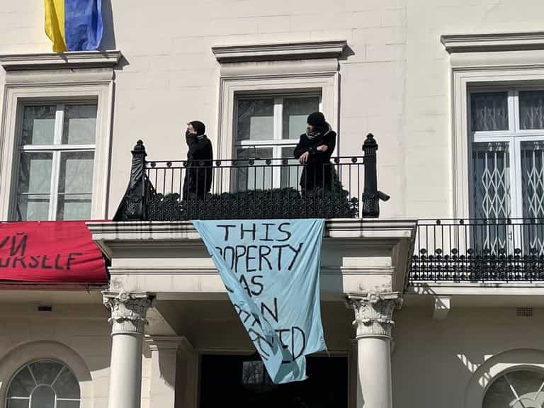 Activists storm home of Russian oligarch in west London Activists storm home of Russian oligarch in west London