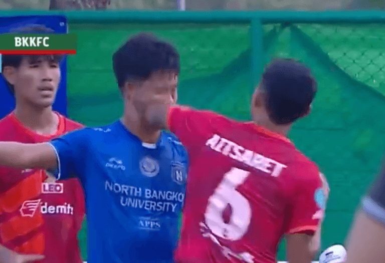 Thai footballer sacked after elbowing opponent who required 24 stitches Thai footballer sacked after elbowing opponent who required 24 stitches