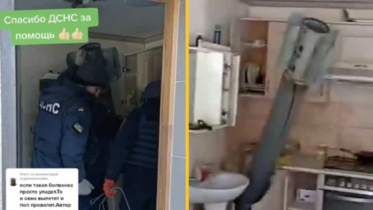 Video shows unexploded missile piece found lodged inside kitchen cupboard in Ukraine Video shows unexploded missile piece found lodged inside kitchen cupboard in Ukraine