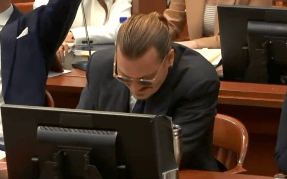 Johnny Depp reacts after Amber Heard’s lawyer impersonates his voice in court