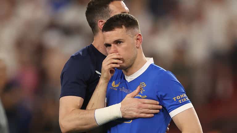 Tearful Aaron Ramsey consoled by Rangers teammates after penalty miss Tearful Aaron Ramsey consoled by Rangers teammates after penalty miss