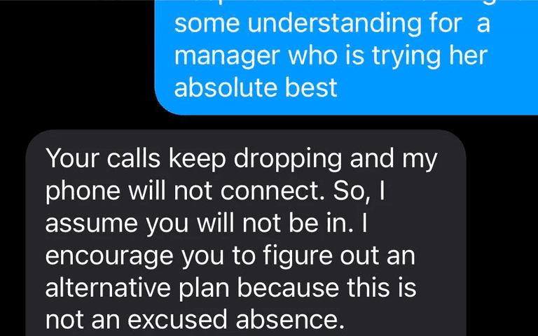 Woman shares boss’ heartless response after she texts in sick to help friend who was victim of domestic violence Woman shares boss’ heartless response after she texts in sick to help friend who was victim of domestic violence