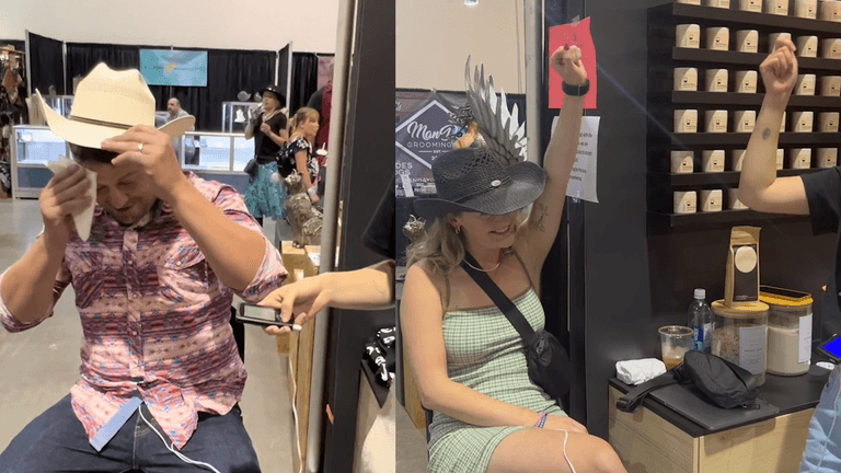 Cowboy left writhing in pain when trying period pain simulator while woman on her period has no reaction Cowboy left writhing in pain when trying period pain simulator while woman on her period has no reaction