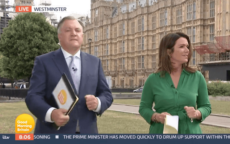Ed Balls and Susanna Reid dance on GMB as protester sings ‘Bye Bye Boris’ Ed Balls and Susanna Reid dance on GMB as protester sings ‘Bye Bye Boris’