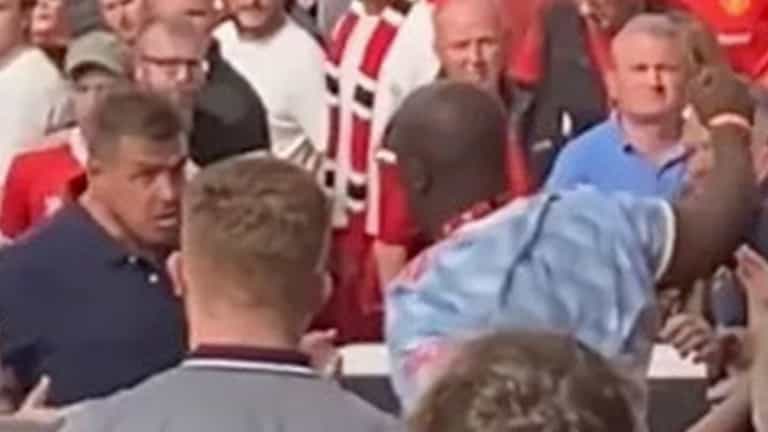 Manchester United fans fight each other in the stands during Brighton defeat Manchester United fans fight each other in the stands during Brighton defeat