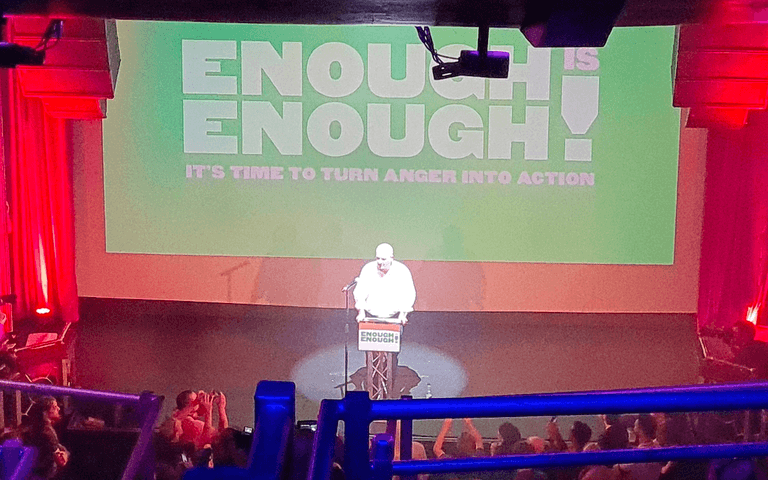 Mick Lynch makes rapturous speech as Enough is Enough campaign gathers momentum Mick Lynch makes rapturous speech as Enough is Enough campaign gathers momentum