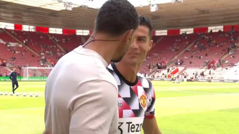 Cristiano Ronaldo stitches up Rio Ferdinand with pre-match prank at Southampton Cristiano Ronaldo stitches up Rio Ferdinand with pre-match prank at Southampton