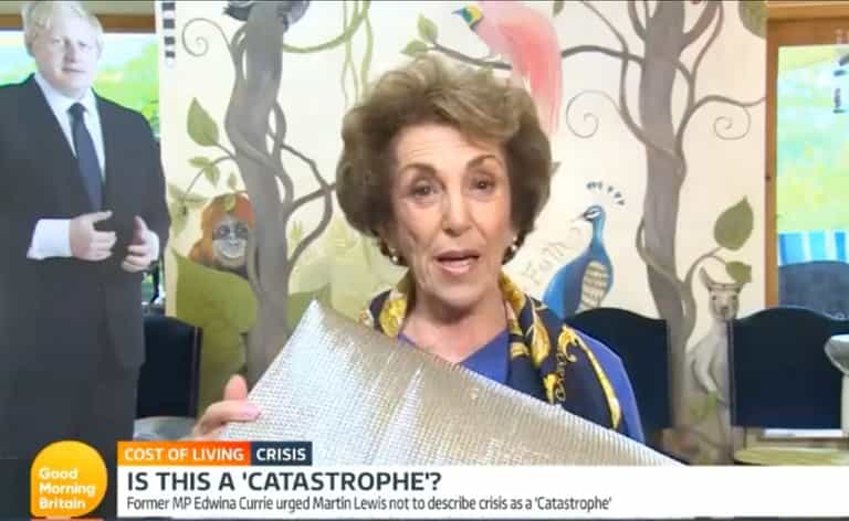 Martin Lewis in despair as Edwina Currie gives energy advice sat next to Boris Johnson cut out Martin Lewis in despair as Edwina Currie gives energy advice sat next to Boris Johnson cut out