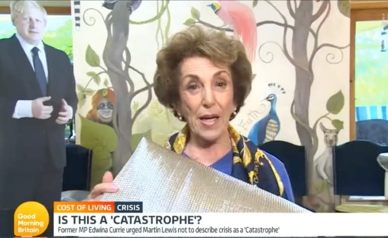 Martin Lewis in despair as Edwina Currie gives energy advice sat next to Boris Johnson cut out Martin Lewis in despair as Edwina Currie gives energy advice sat next to Boris Johnson cut out