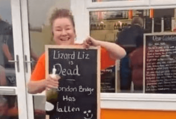 Chip shop owner who sparked outrage by proclaiming ‘Lizard Liz is dead’ gets pelted with eggs Chip shop owner who sparked outrage by proclaiming ‘Lizard Liz is dead’ gets pelted with eggs