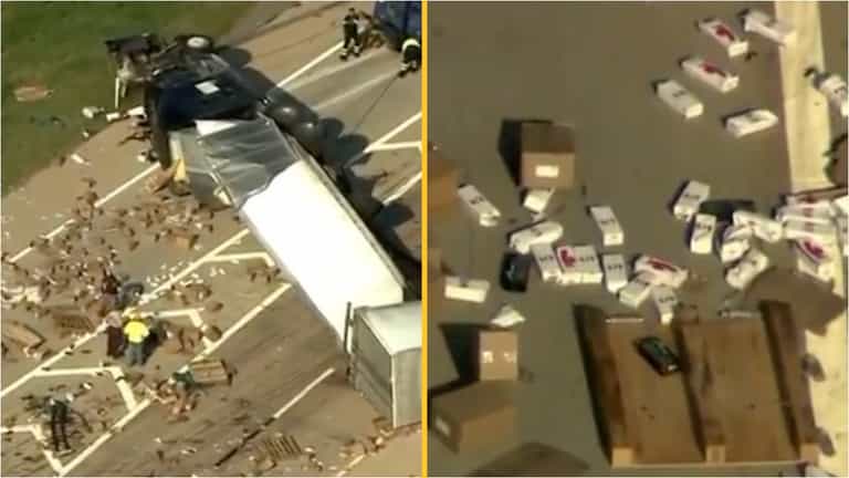 Dildos and lube left scattered over motorway after lorry crash Dildos and lube left scattered over motorway after lorry crash