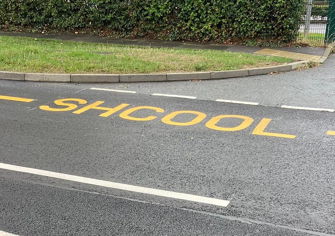 Too cool for shcool: Road marking painters have a mare