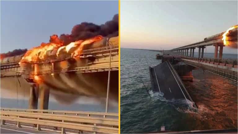 Massive explosion destroys only bridge linking Crimea to Russia Massive explosion destroys only bridge linking Crimea to Russia