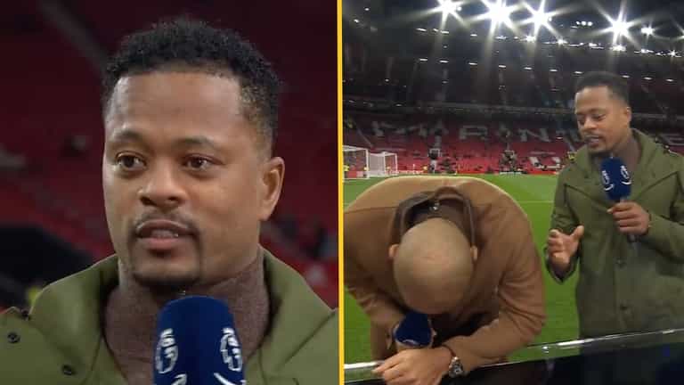 Patrice Evra leaves pundits speechless after eating Old Trafford grass live on air Patrice Evra leaves pundits speechless after eating Old Trafford grass live on air