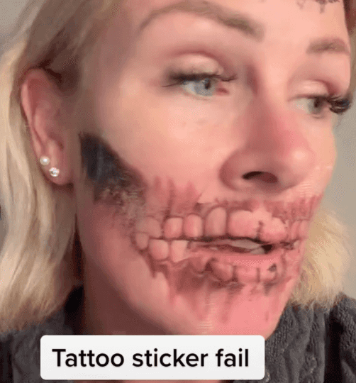 Mum is terrified she can’t remove Halloween face tattoo Mum is terrified she can’t remove Halloween face tattoo