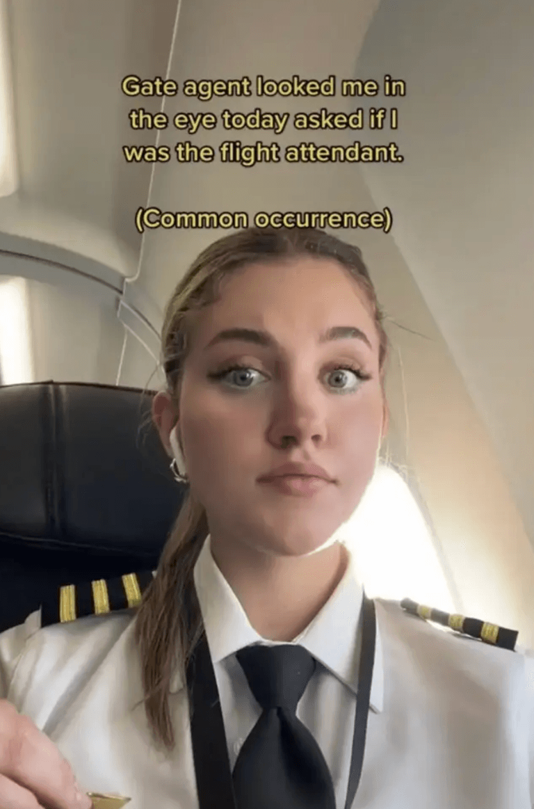 Female pilot mistaken for flight attendant by airport employee Female pilot mistaken for flight attendant by airport employee