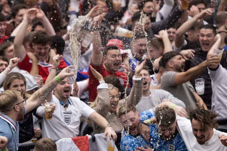 England fans throwing beer in celebration ‘could face assault charges’ England fans throwing beer in celebration ‘could face assault charges’