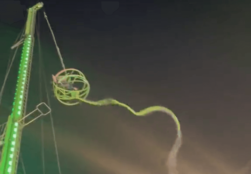 Terrifying moment Winter Wonderland slingshot ride malfunctions with people trapped inside