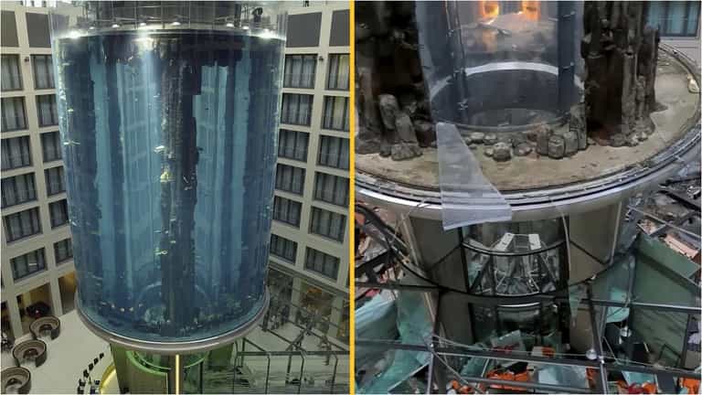 Giant 82ft-high aquarium containing 1,500 fish explodes in Berlin Giant 82ft-high aquarium containing 1,500 fish explodes in Berlin