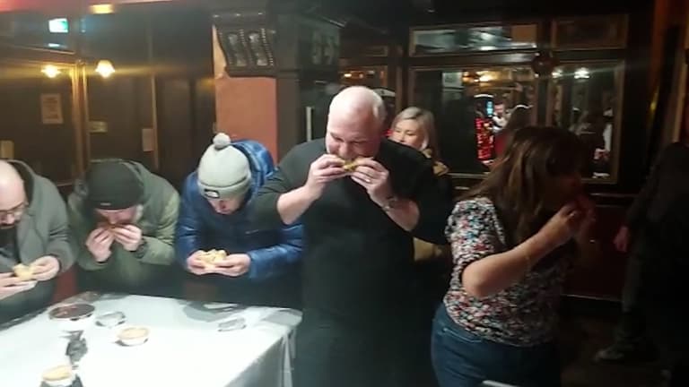 Man crowned World Pie Eating champion after gobbling a meat and potato in 35 seconds Man crowned World Pie Eating champion after gobbling a meat and potato in 35 seconds