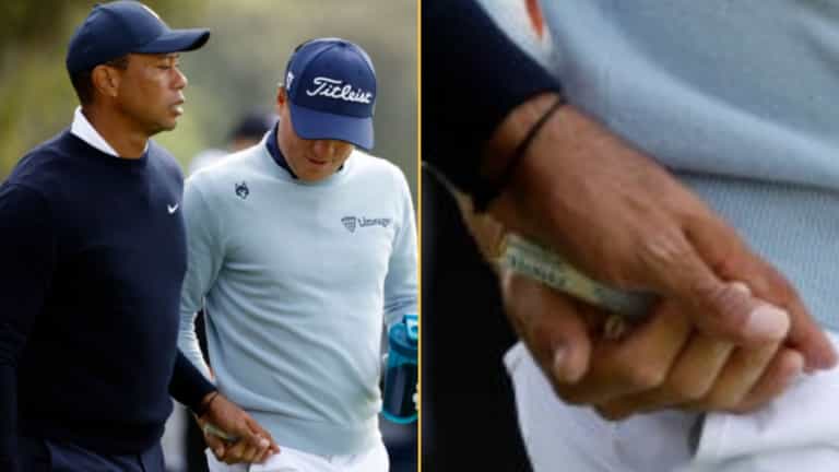 Tiger Woods slips his partner a tampon in prank at Genesis Invitational Tiger Woods slips his partner a tampon in prank at Genesis Invitational