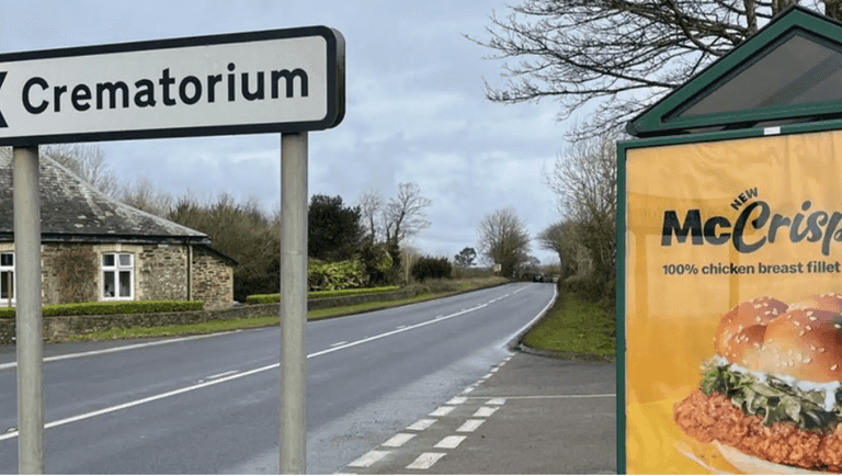 McDonald’s to remove ‘tasteless’ sign outside crematorium McDonald’s to remove ‘tasteless’ sign outside crematorium