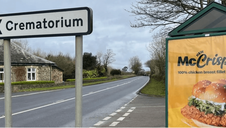 McDonald’s to remove ‘tasteless’ sign outside crematorium McDonald’s to remove ‘tasteless’ sign outside crematorium