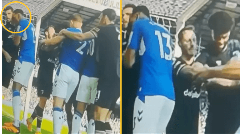 Yerry Mina involved in bizarre altercation with Dominic Solanke during on-pitch melee Yerry Mina involved in bizarre altercation with Dominic Solanke during on-pitch melee