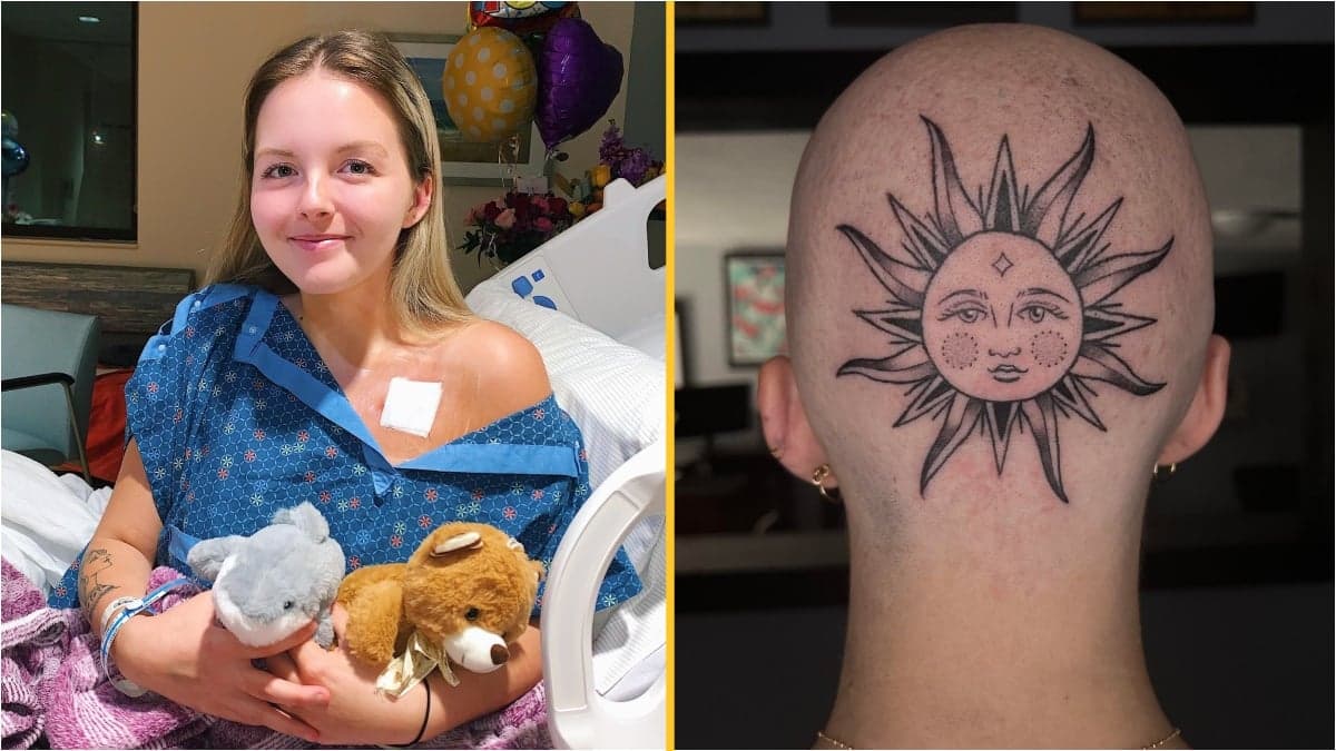 Woman gets giant head tattoo as a ‘F you’ to cancer after losing her hair to the disease