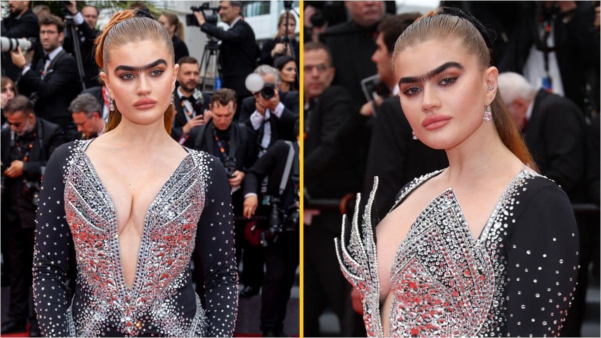 Unibrow model Sophia Hadjipanteli stuns on Cannes red carpet as she attends Killers of the Flower Moon premiere