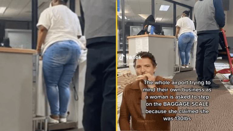 Travellers shocked as airline weighs woman on baggage scale before flight Travellers shocked as airline weighs woman on baggage scale before flight