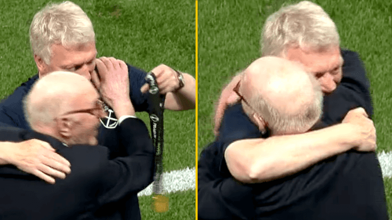 Heartwarming moment David Moyes gives medal to his 87-year-old dad after West Ham win Heartwarming moment David Moyes gives medal to his 87-year-old dad after West Ham win