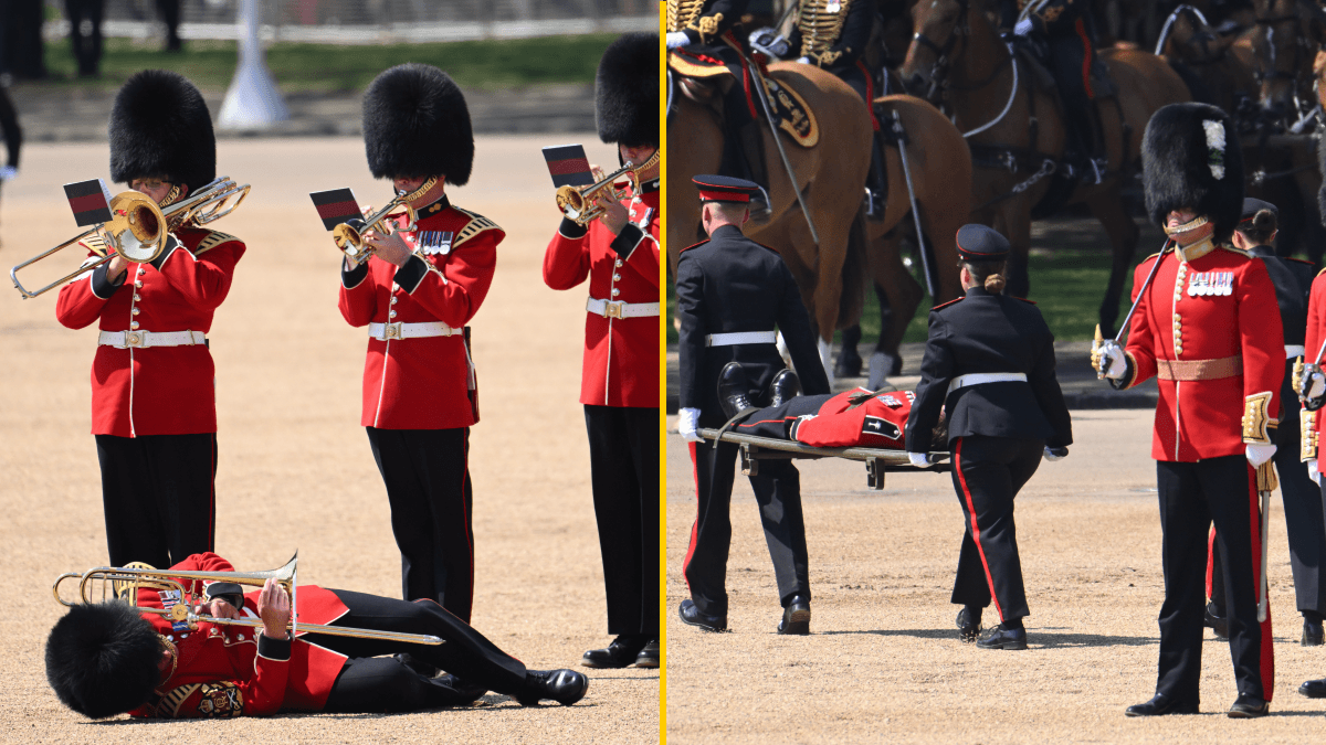 Three troops faint in military parade inspected by Prince William amid record temperatures