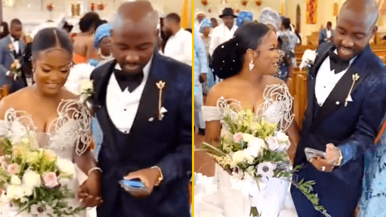Groom caught texting while walking down aisle at wedding Groom caught texting while walking down aisle at wedding